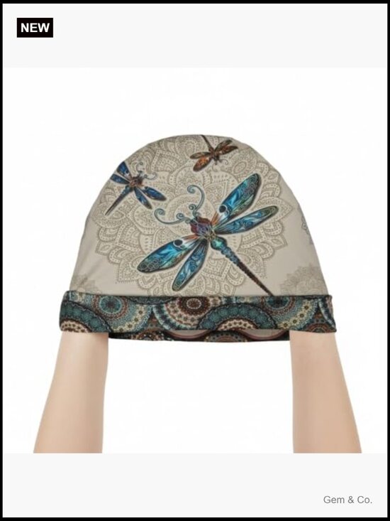Boho Style Slouchy Beanie - Dragonfly Print Knitted Hat main image 5